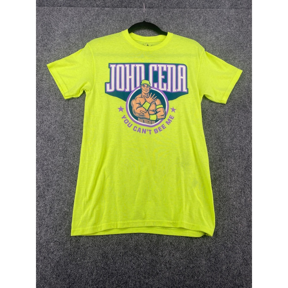 WWE John Cena You Cant See Me Graphic T-Shirt Mens Small Neon Yellow Wrestling